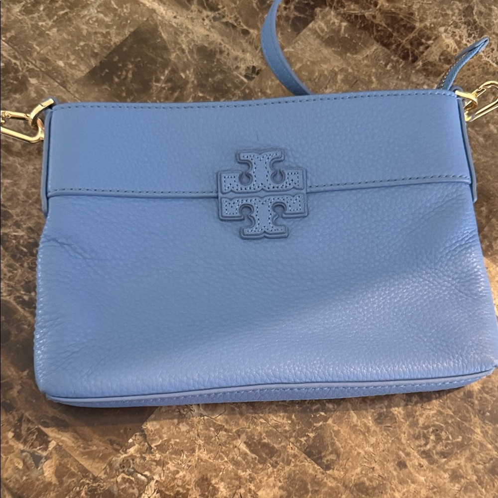 Tory Burch Sky Blue Pebbled Leather Crossbody